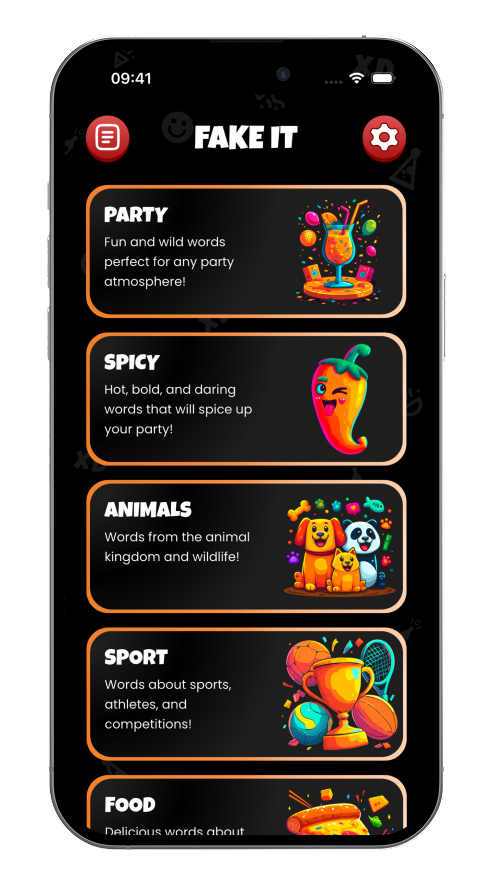 SUS Game Categories - Party, Spicy, Animals, Sport